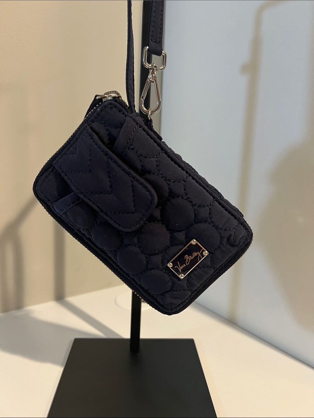 Vera Bradley Navy Quilted Phone Wristlet with Gold Logo Plaque